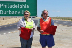 Attie and Amanda marshalling at an intersection